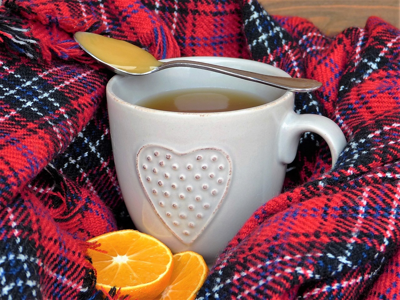Hot cup of tea with honey and lemon