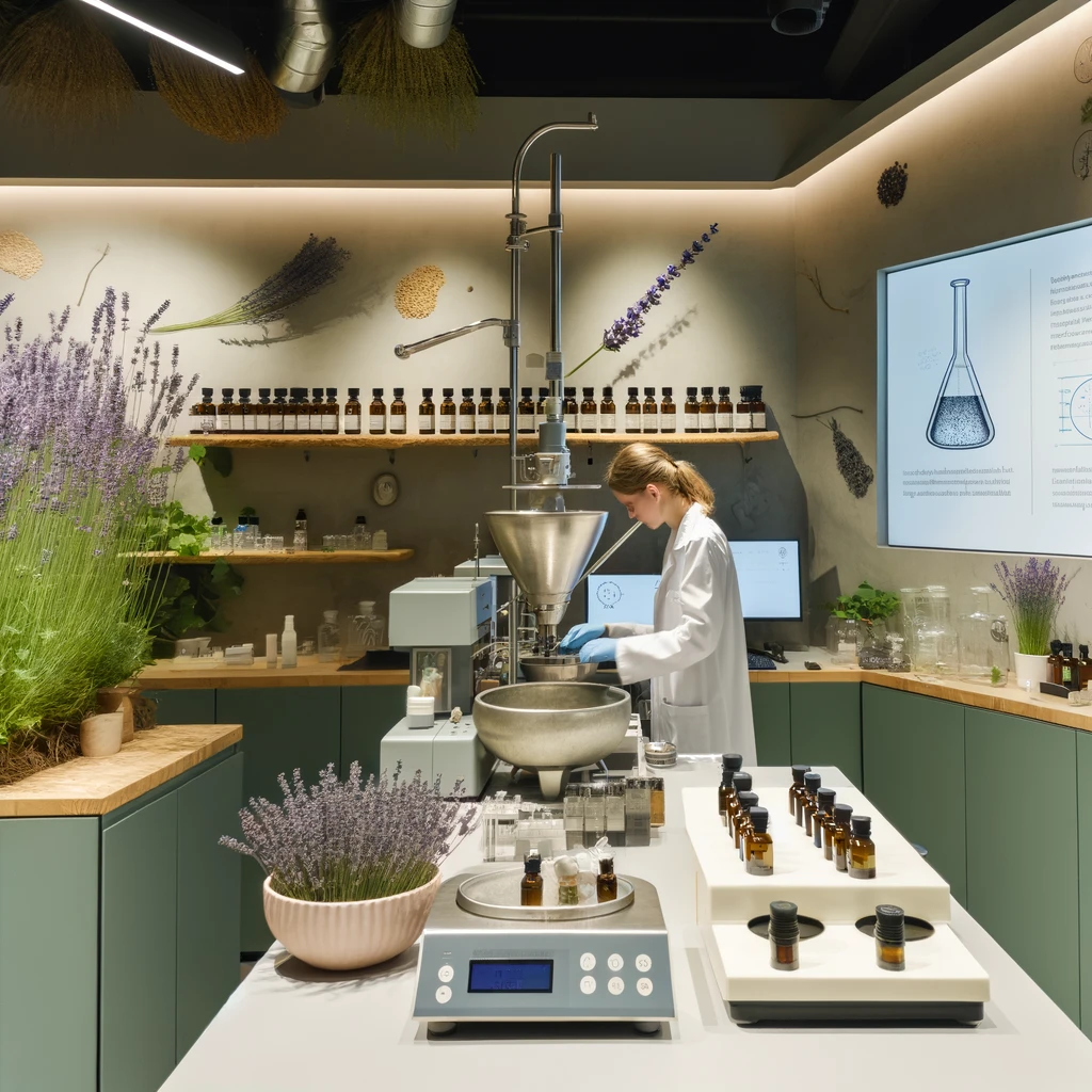 Woman working in lab on plants and herbs