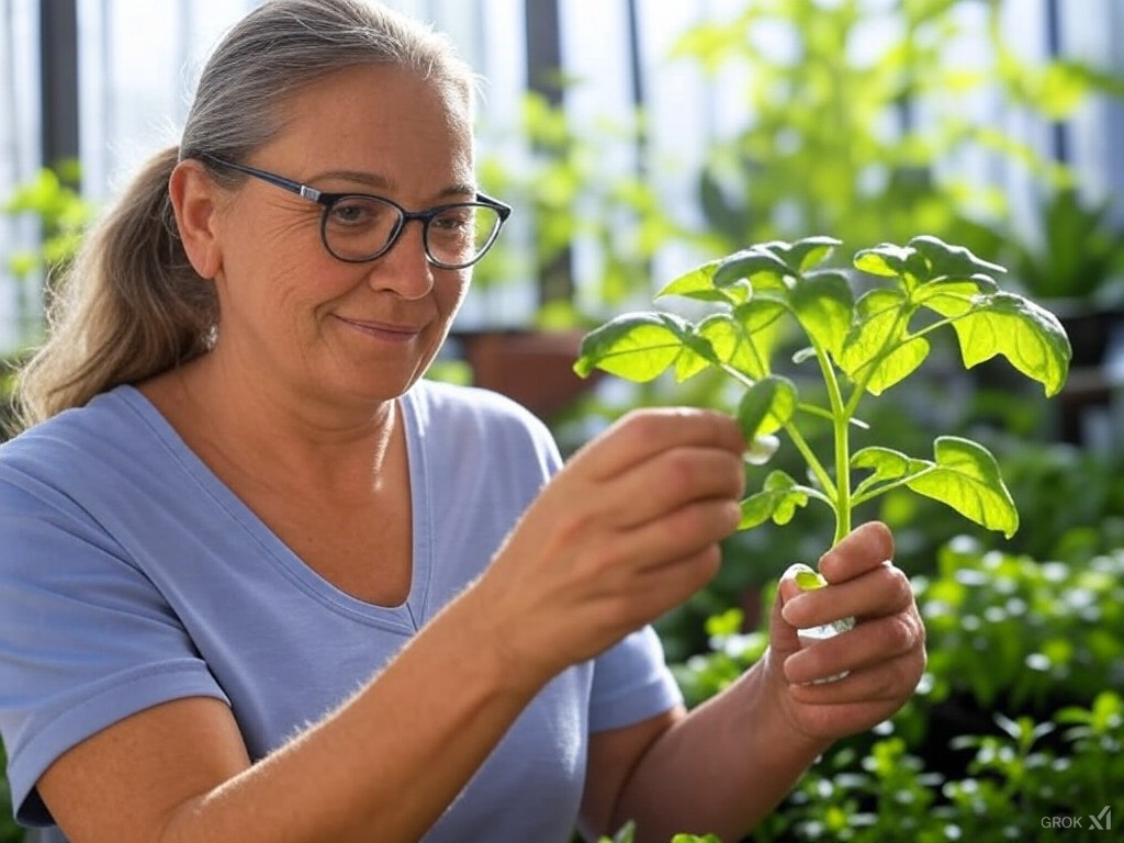 Woman holding a plant cutting