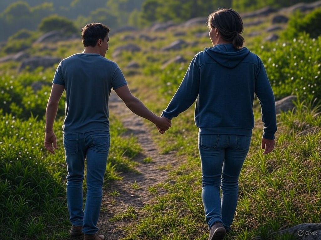 Couple hill walking