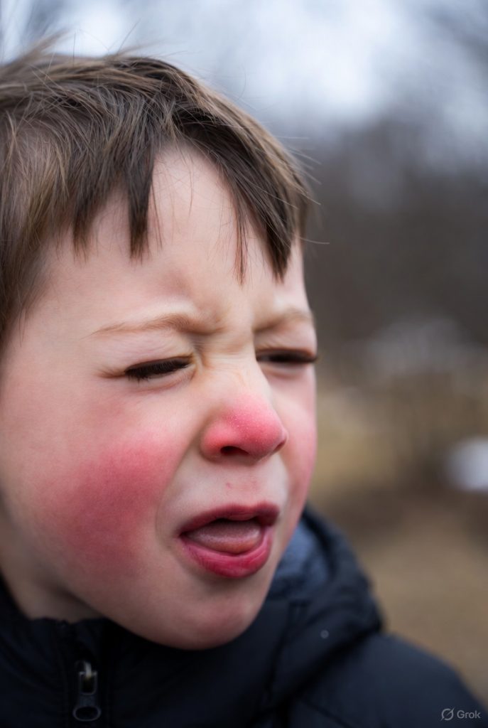 Brown haired boy witha. cold and a cough